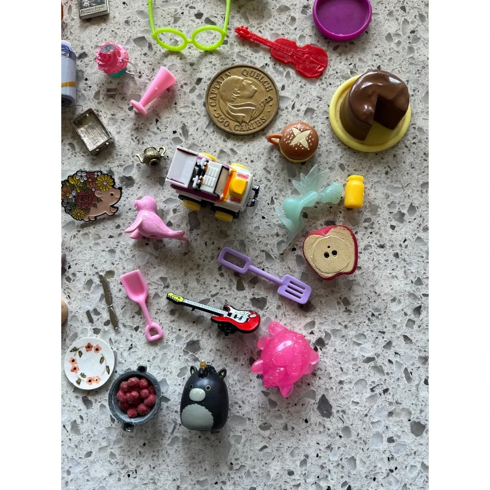 Mixed Miniature Toy Lot Dollhouse Accessories Food Animals Trinkets Charms